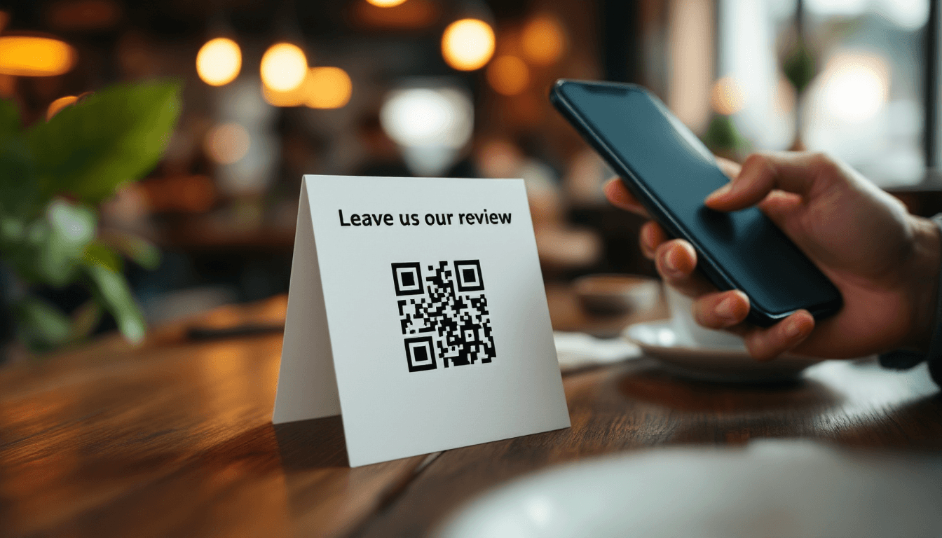 Customer scanning QR code to leave a restaurant review